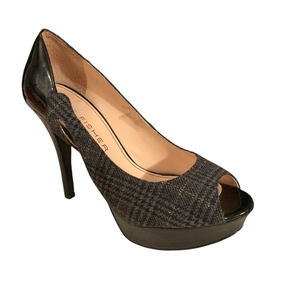 Marc Fisher Plaid Peep Toe Heels Pumps - Picture 1 of 7